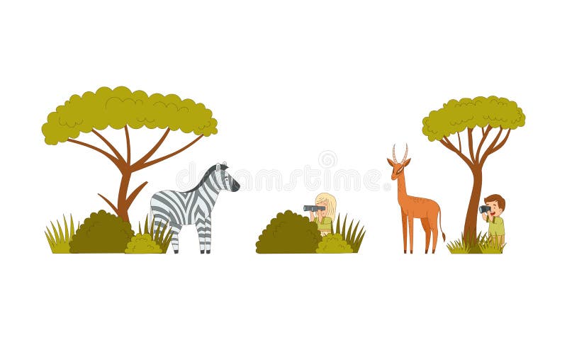 Premium Vector  Kid tour on the safari area design cartoon vector