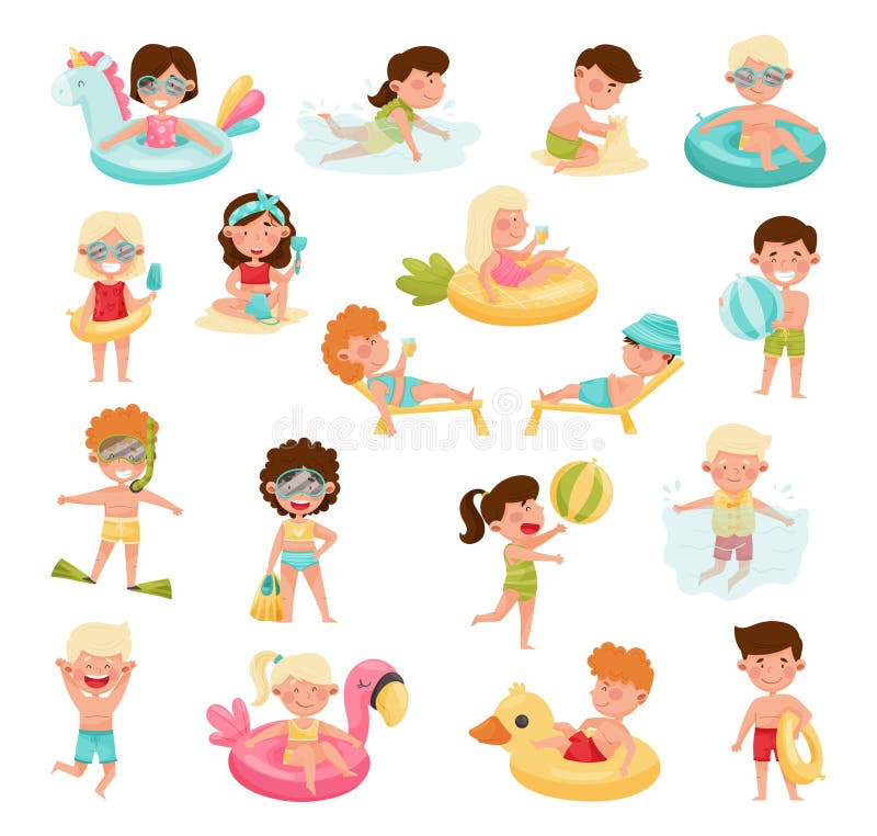 Children enjoying a summer vacation on beach Vector Image