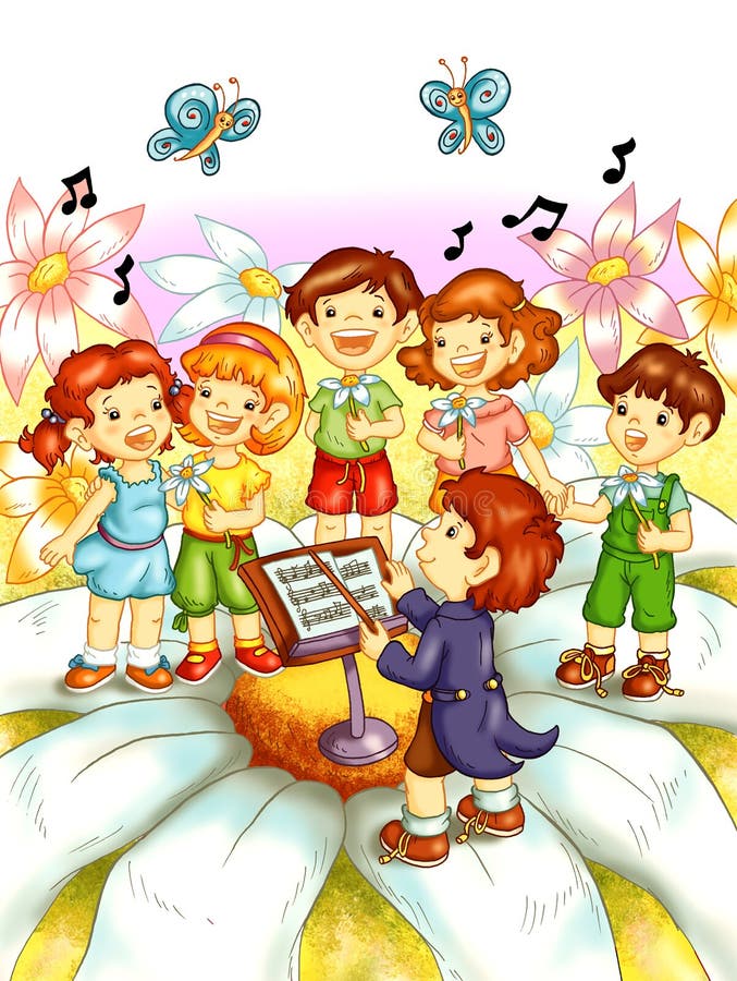 Children that sing stock illustration