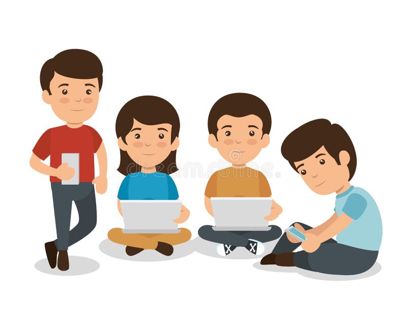Children with smartphone and laptop education technology royalty free illustration