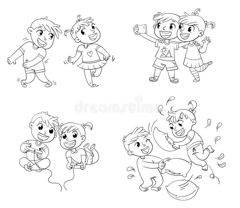 Children spend leisure time fun. Coloring book royalty free illustration Children spend leisure time fun. Coloring book royalty free illustration