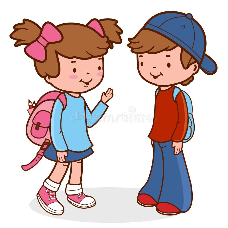 2 students hold them hands walking to school together. children back to  school. Vector illustration Stock Vector Image & Art - Alamy