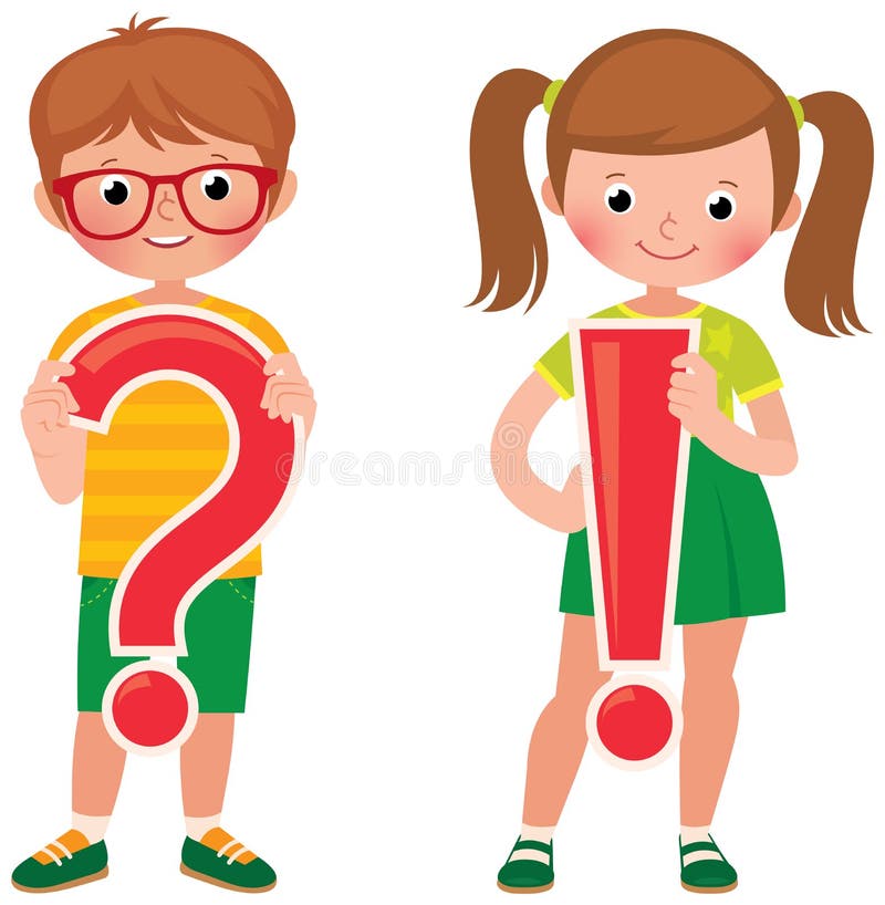 Children students are holding a question and exclamation mark stock illustration Children students are holding a question and exclamation mark stock illustration