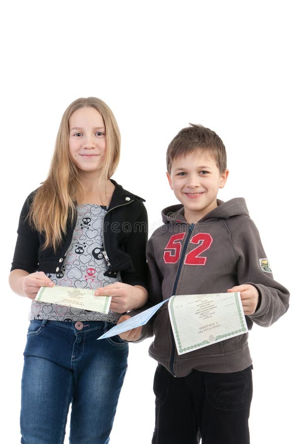 Children study the documents