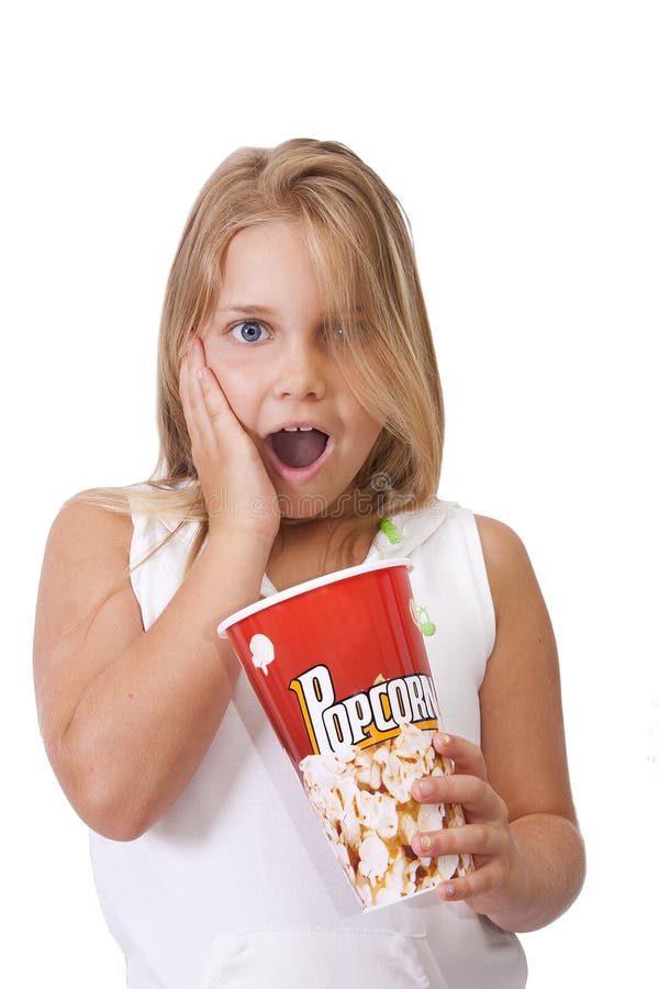 Girl with popcorn stock photo. Image of popcorn, movies 33433190