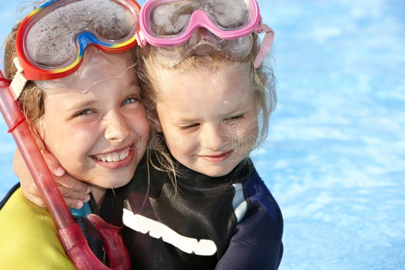 Children In Swimming Pool Learning Snorkeling Stock Image Image Of