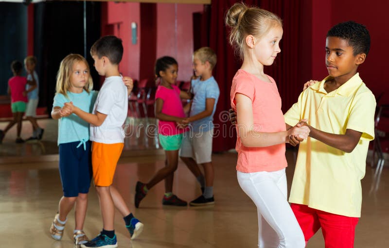Children Trying Partner Dance in Class Stock Image - Image of pair
