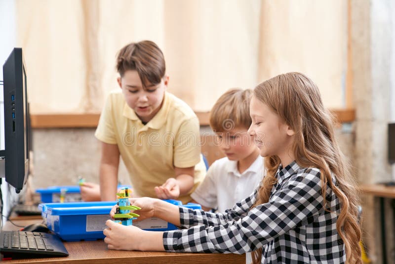 Children using building kit. royalty free stock photos Children using building kit. royalty free stock photos