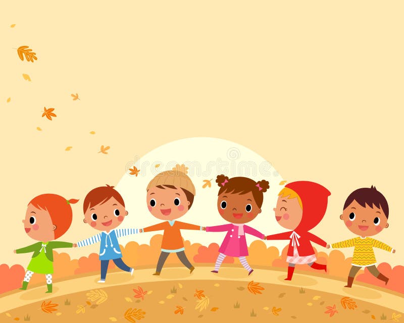 Children Walk on a Beautiful Autumn Day Stock Vector - Illustration of little, happy: 78556477
