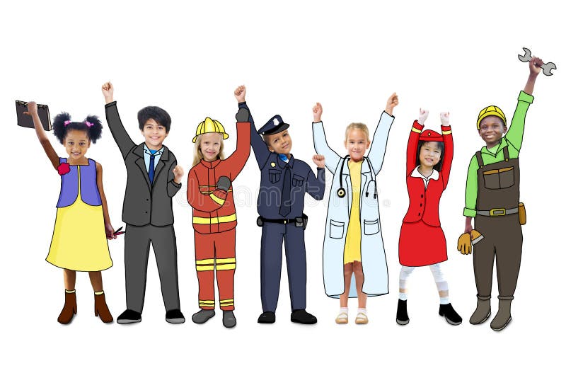 Children Wearing Future Job Uniforms