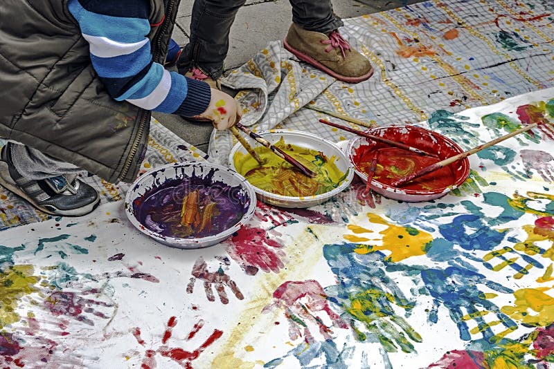 Children who paints at one street workshop. Children who paints at one street workshop