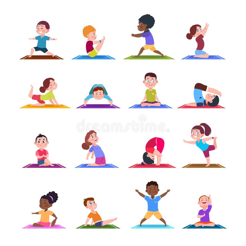 Children in Yoga Poses. Cartoon Fitness Kids in Yoga Asana Stock Vector -  Illustration of female, clipart: 128229900