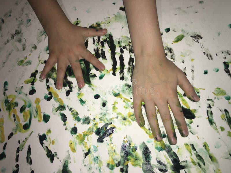 Childrens Hands Stained With Paint And Fingers Paint An