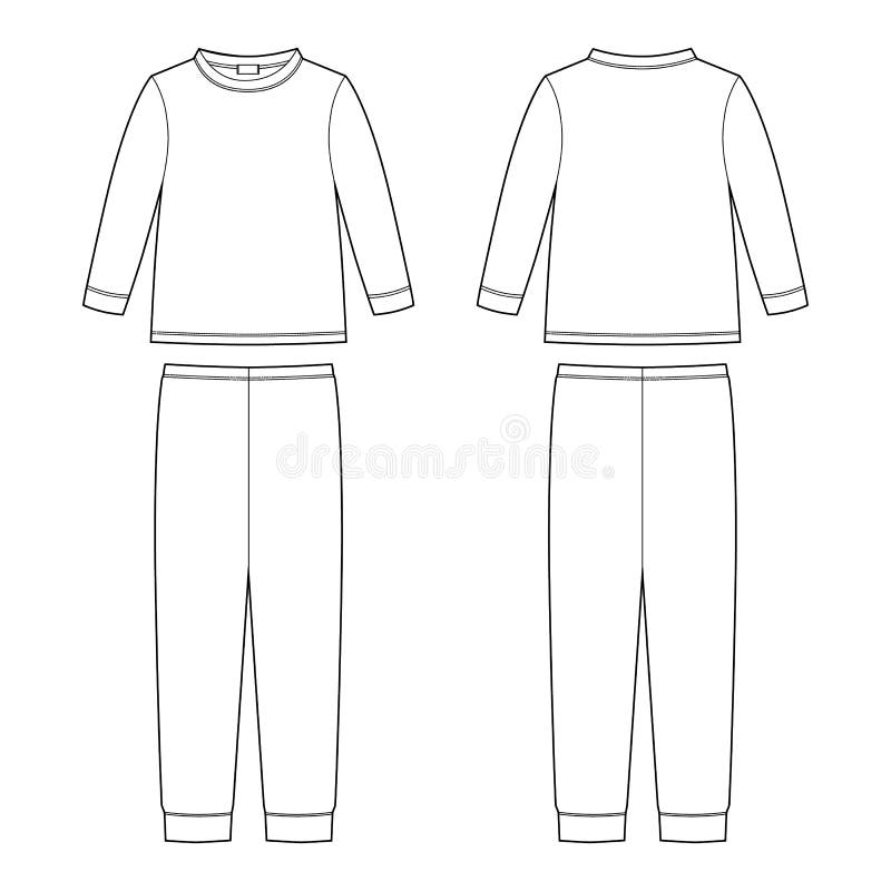 Childrens Pajamas Technical Sketch. Cotton Sweatshirt and Pants Stock ...