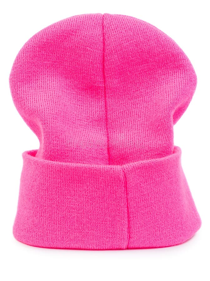 Childrens Pink Knitted Hat Isolated Stock Image Image of bobble