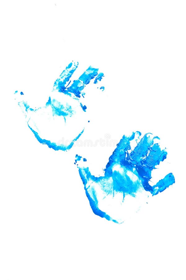 Childs hand prints in blue on the wall