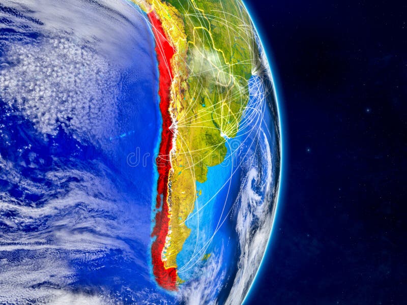 Chile na planety ziemi z sieciami Niezwykle szczegółowa planety powierzchnia, chmury i ilustracja 3 d Elementy ten wizerunek royalty ilustracja Chile na planety ziemi z sieciami Niezwykle szczegółowa planety powierzchnia, chmury i ilustracja 3 d Elementy ten wizerunek royalty ilustracja
