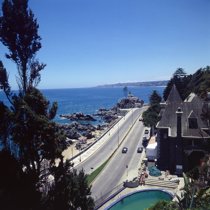 Chile, Viña Del Mar City with Luxurious Houses and the Pacific Ocean ...