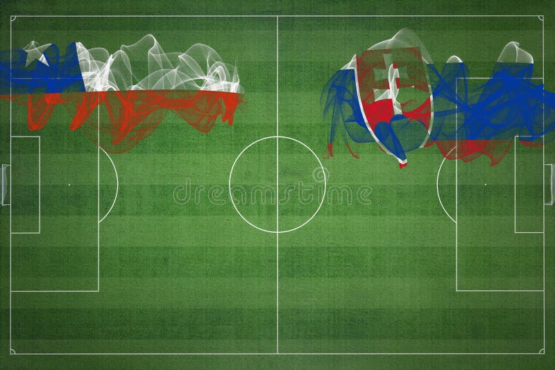 Chile vs Slovakia Soccer Match, national colors, national flags, soccer field, football game, Copy space