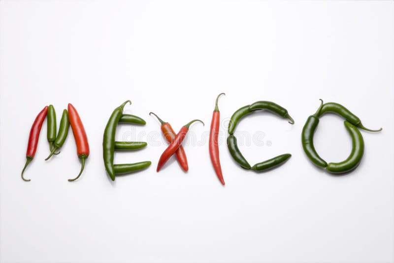 The word Mexico written with chiles. The word Mexico written with chiles