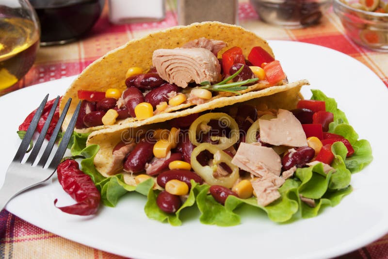 Chili Bean and Tuna Salad in Taco Shells Stock Photo Image of tacos