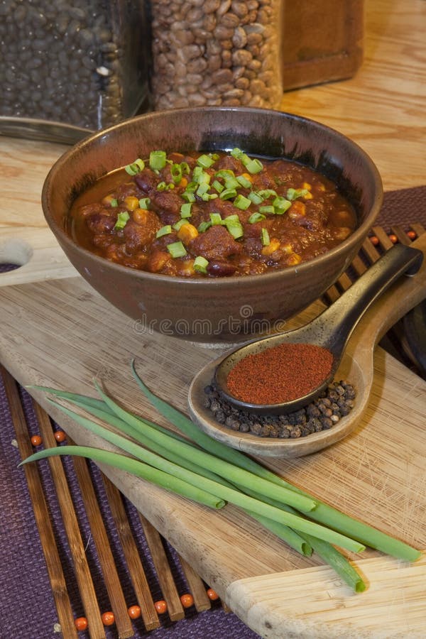 Chili Bowl with Ingredients Stock Image Image of bowl, scallions