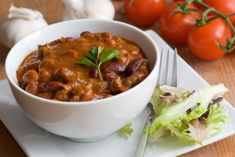 Chili con carne in a bowl