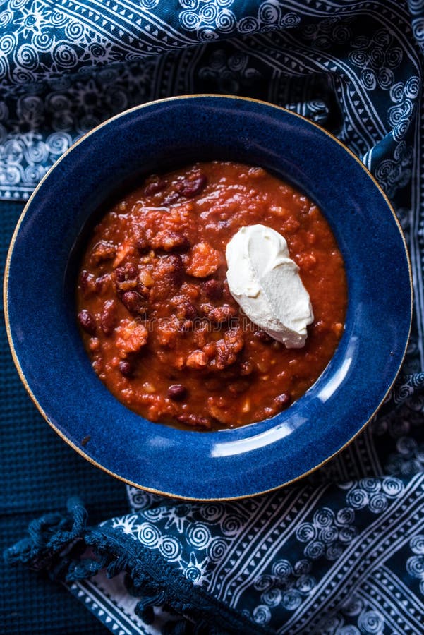 Chili Con Carne with Creme Fraiche Stock Image - Image of composition ...