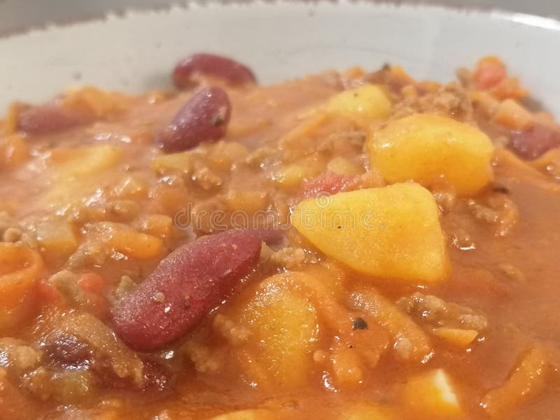 Chili Con Carne with Potatoes and Beans Stock Photo Image of
