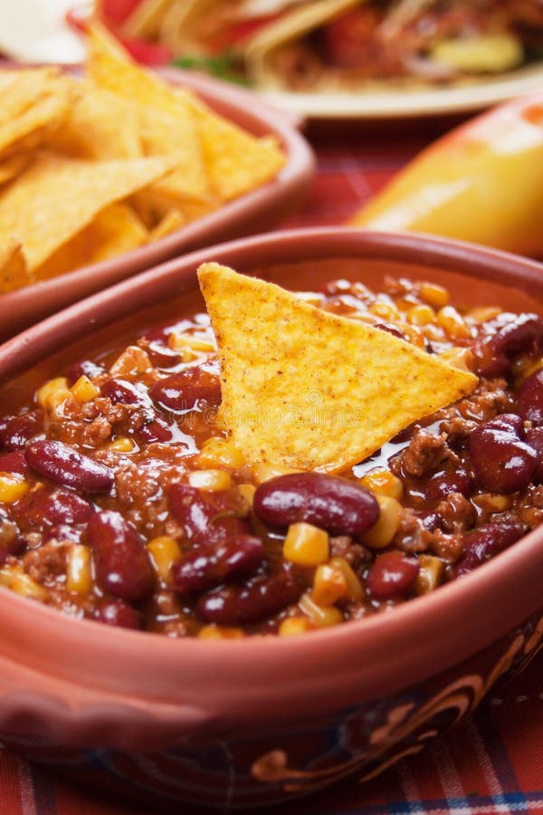 Chili Con Carne with Tortilla Chips Stock Image - Image of chips ...