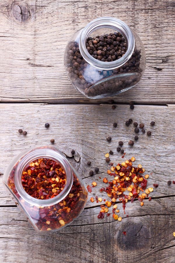 Chili Flakes and Black Pepper Stock Photo Image of dried, classic
