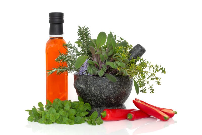 Chili Oil, Herbs and Chillies