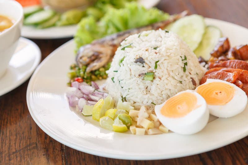 Chili Paste with Fried Mackerel and Vegetable Thai Food,Thai Foo Stock