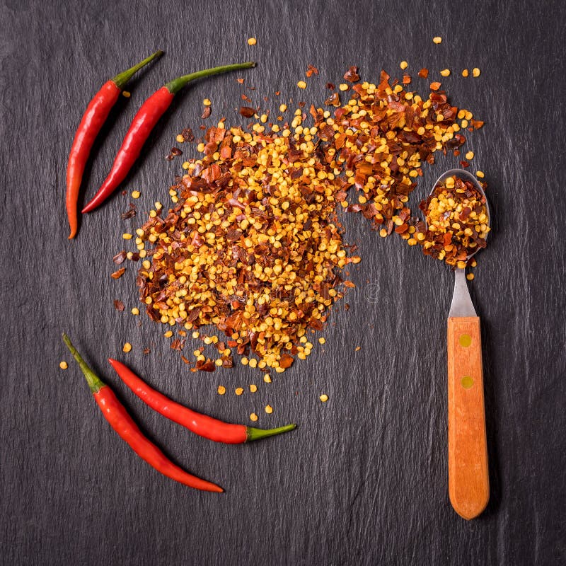 Chili Pepper Spices and Fresh Red Chilli Peppers Stock Image Image of