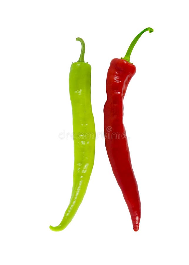 Green and Red Chili Peppers isolated on white