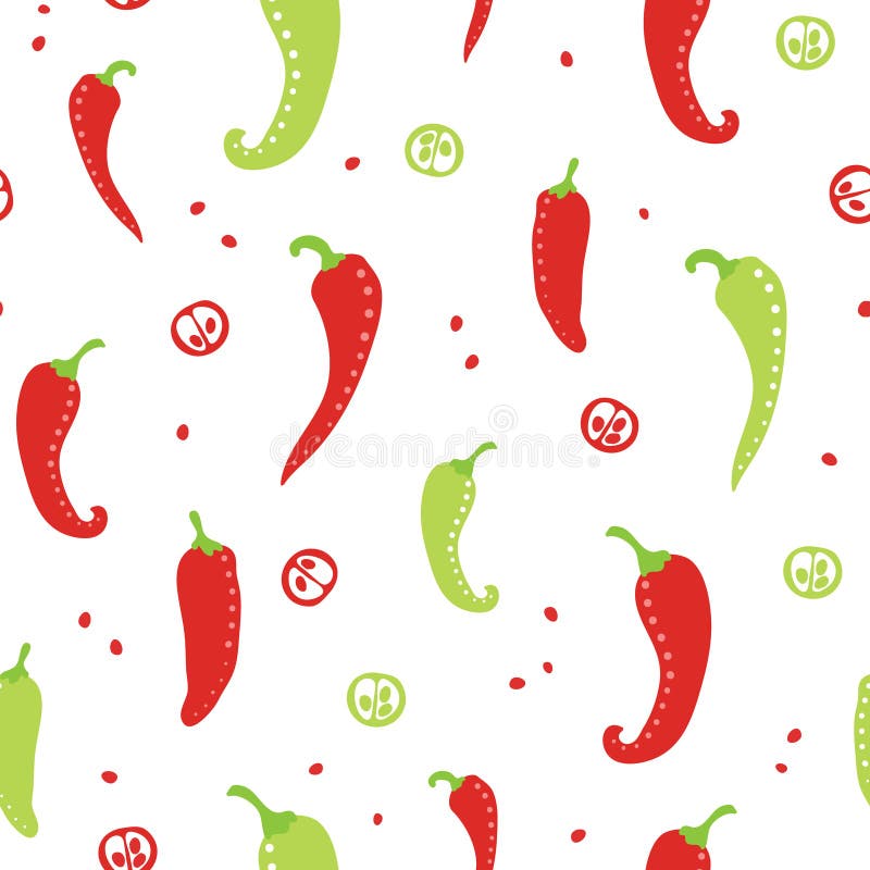 Chili peppers red and green seamless pattern background