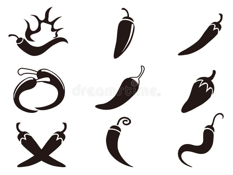 Chili pieprzu ikony ustawiać ilustracji Chili pieprzu ikony ustawiać ilustracji