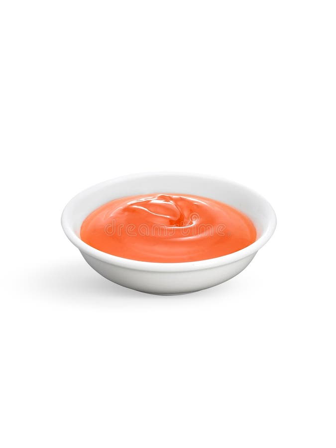 Chili sauce in white bowl isolated on white background stock image Chili sauce in white bowl isolated on white background stock image