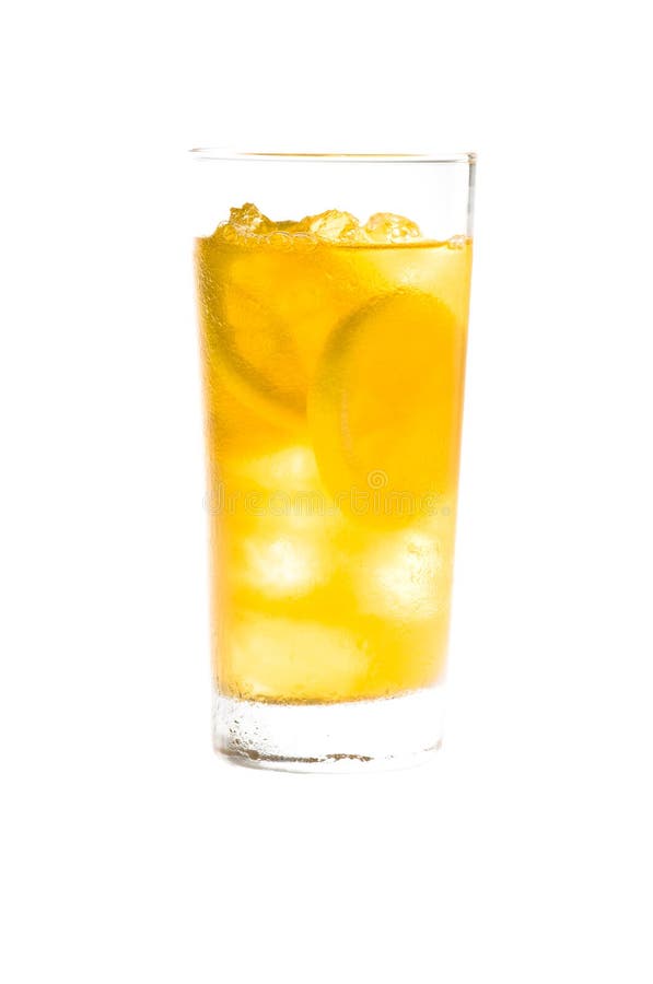 Chilled lemon ice tea over white