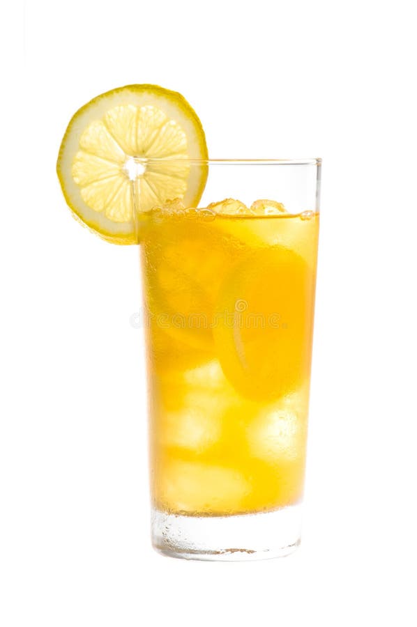 Chilled lemon ice tea over white