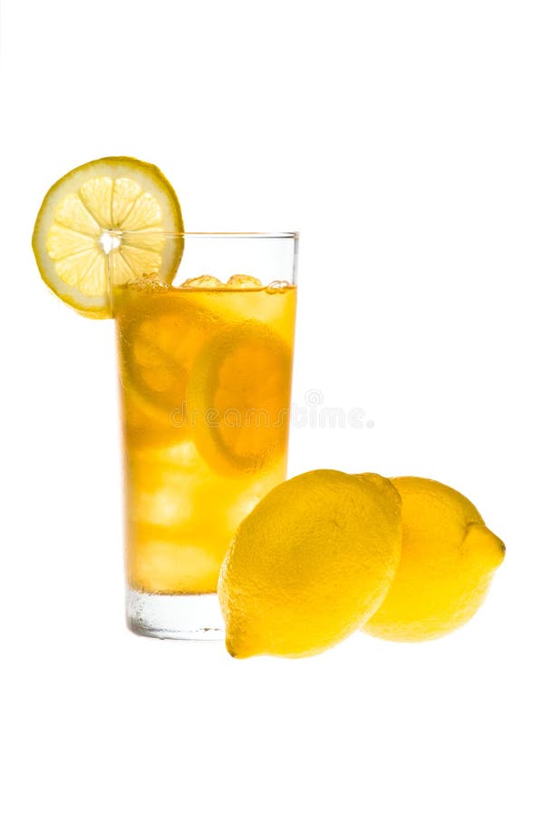 Chilled lemon ice tea over white