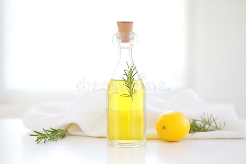 Chilled limoncello bottle with dew on white table royalty free stock photography