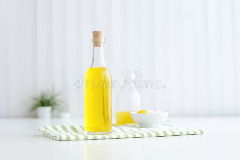 Chilled limoncello bottle with dew on white table royalty free stock photography