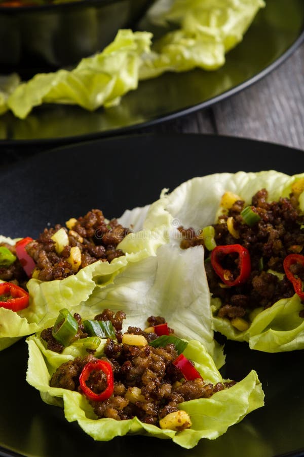 Chilli beef lettuce wraps stock photo. Image of green 92763596