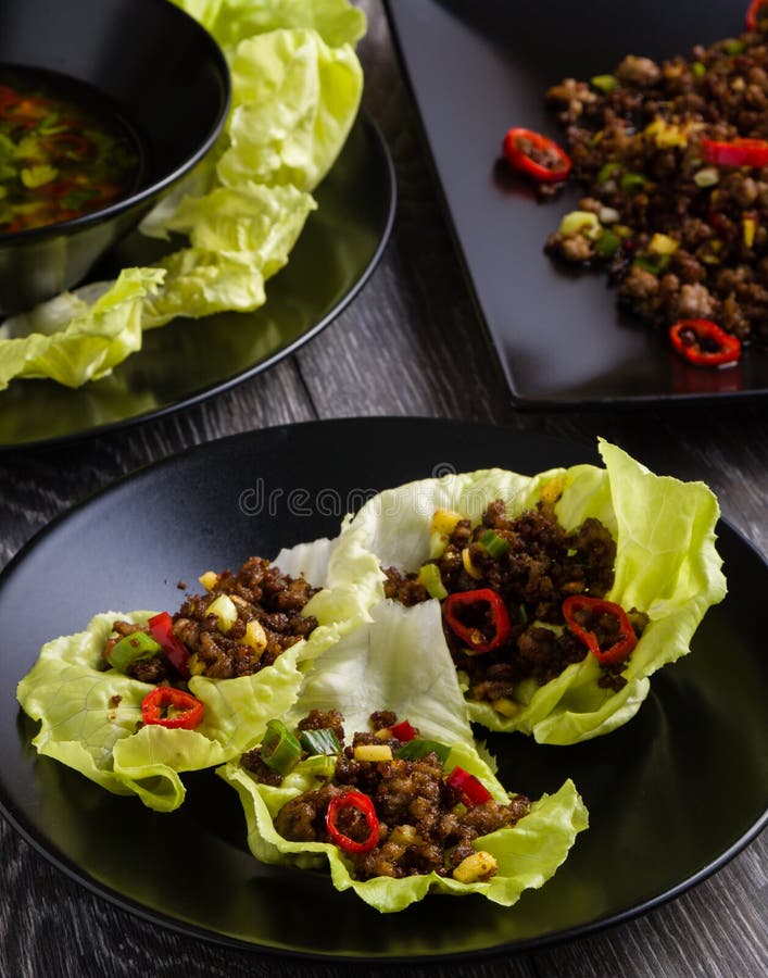 Chilli beef lettuce wraps stock photo. Image of healthy 92763690