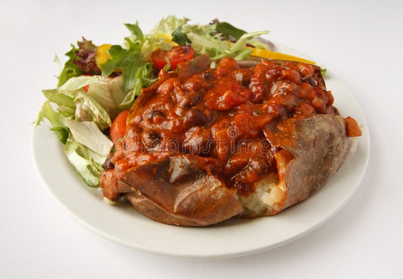 Chilli Jacket Potato With Side Salad Royalty Free Stock Image Image