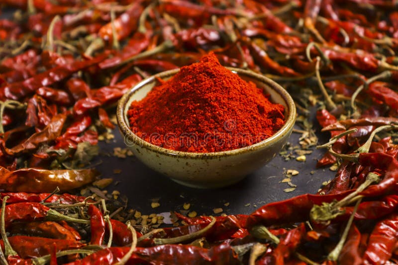 Chilli powder with red chili background