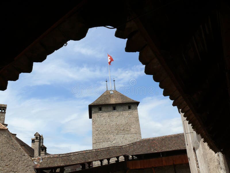 Chillon, швейцарец 08/02/2009 Замок Chillon стоковые фото Chillon, швейцарец 08/02/2009 Замок Chillon стоковые фото