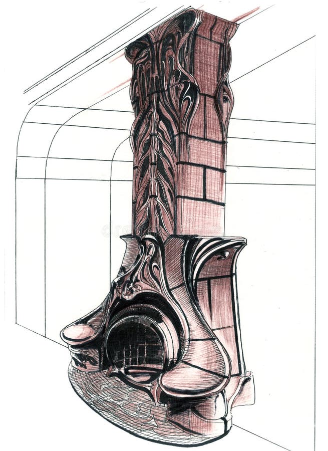 Apartamentos Con El Dibujo De La Mano De La Chimenea Stock de