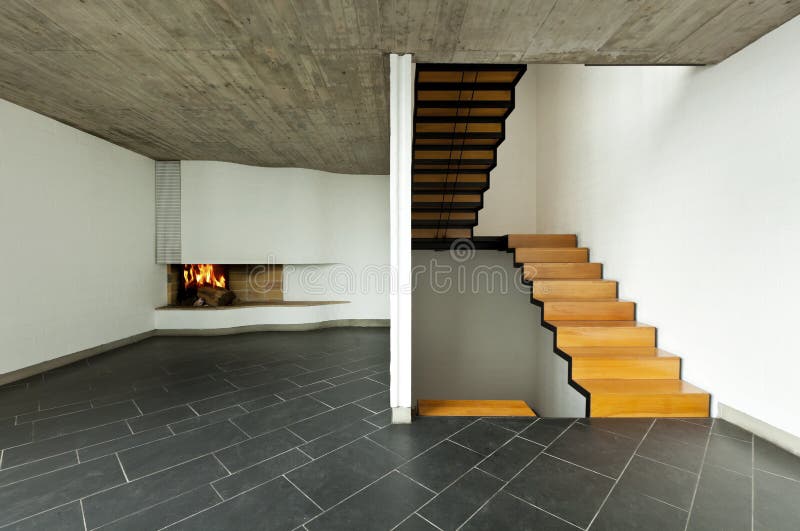 Chimenea Del Sitio Y Escalera De Madera Imagen de archivo - Imagen de